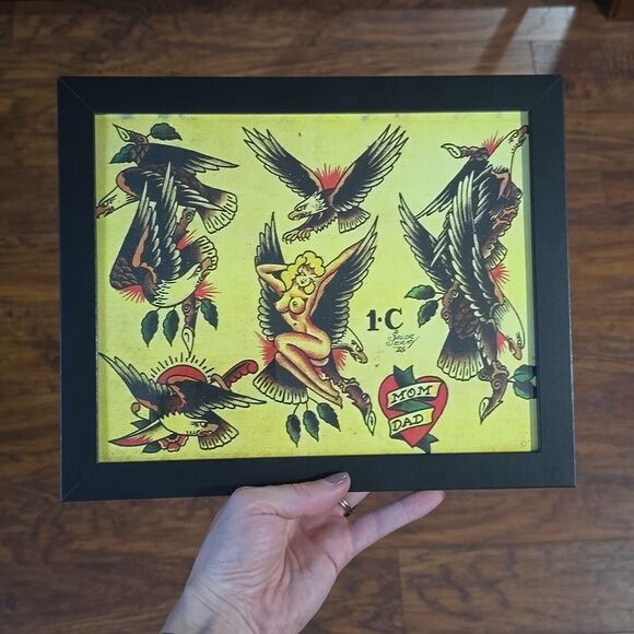 NWT, Framed American Traditional Tattoo Style Flash Art Print - Picture 1 of 1